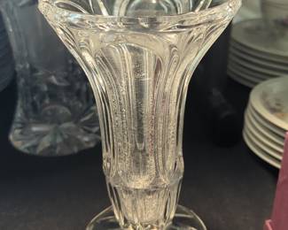 Cut Crystal Vase with Fluted Body and Starburst Base
