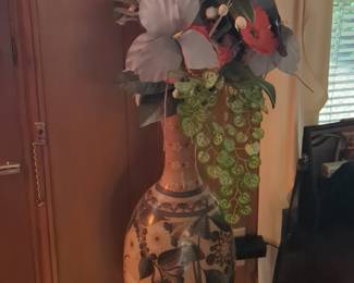 Large Ceramic Vase with Floral and Animal Motif, possibly Asian style