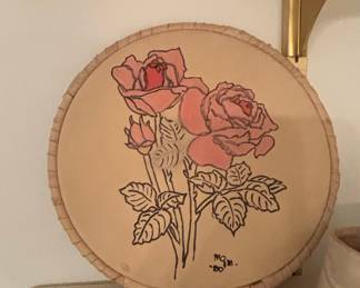 Hand-Painted Rose Round Wall Plaque