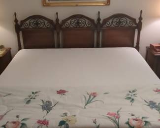 Vintage Wooden King Bed Frame with Ornate Headboard
