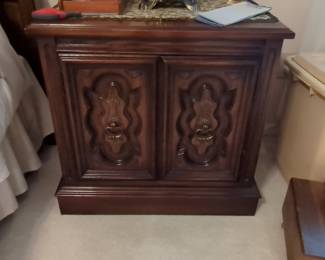 Vintage Carved Wood Spanish Mediterranean Style Nightstand/Cabinet