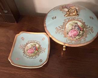 Porcelain Trinket Box with Lid and Saucer - Lefton