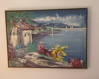 Impressionist Landscape Painting with Sailboats by Giovanni Camprio