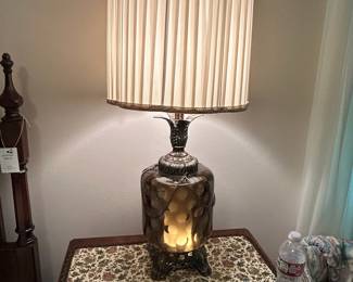 Vintage Hollywood Regency Amber Glass Table Lamp with Fluted Shade