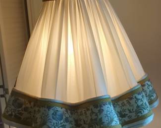 Vintage Brass Floor Lamp with Floral Trim Pleated Shade