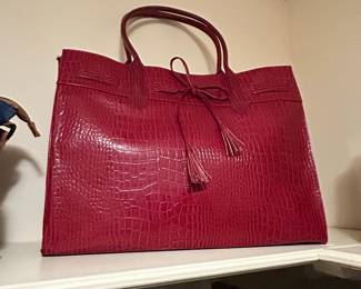 Red Crocodile print  Embossed Leather Tote Bag with Tassels