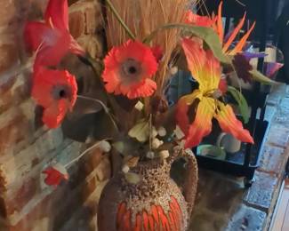 Mid-Century Ceramic Vase with Artificial Floral Arrangement