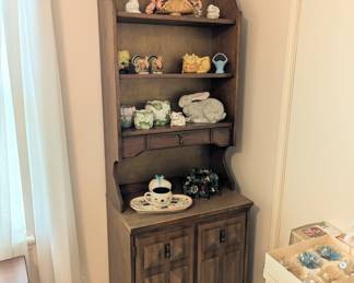 Vintage Wooden Hutch with Decorative Display Items