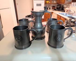 Royal Polish Pewter Tankard Set with Pitcher