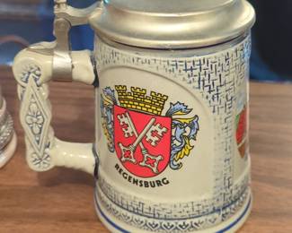Regensburg Ceramic Beer Stein with Pewter Lid