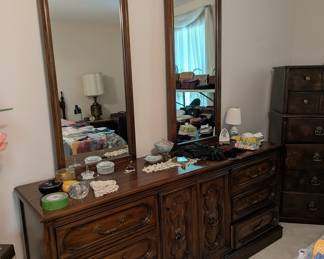 Drexel Heritage French Provincial Dark Wood Dresser with Mirror