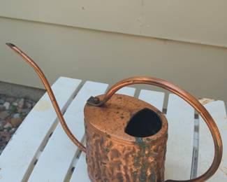 Vintage Hammered Copper Watering Can with Brass Spout