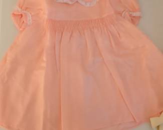 Vintage Peach Smocked Baby Dress with Lace Trim