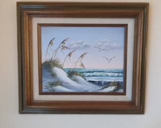 Seascape with Dunes and Seagulls Painting Signed 'ANTONIO'
