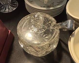 Cut Crystal Jam Jar with Silver Spoon