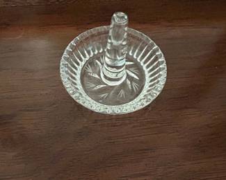 Cut Crystal Ring Holder Dish with Starburst Pattern