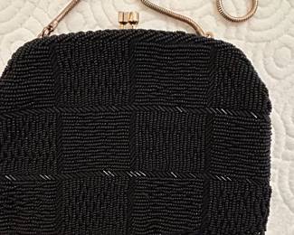 Vintage Black Beaded Clutch Evening Bag by Walborg
