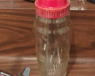 Vintage Glass Sugar Dispenser with Red Plastic Lid