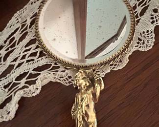 Art Nouveau Cherub Hand Mirror