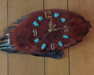 Live Edge Wood Clock with Turquoise Inlays