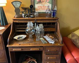 Secretary Desk, Antique 4lb Candy Scale, Vtg. Temperance Poster Reproduction