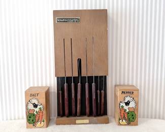 Town & Country Steak Knife Set by Washington Forge - Vintage Wooden Salt & Pepper Shakers Little Sheep