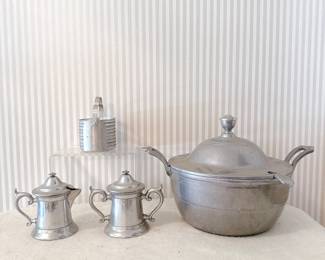 Wilton Armentele Soup Tureen - Wilton Armetale Creamer & Sugar Plough Tavern Design 