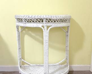 White Wicker Demilune Console Table