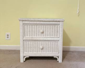 Henry Link Wicker Nightstand w/ Glass Top