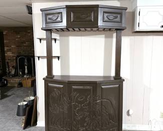 Vintage Wooden Cocktail Bar. This item is available for purchase pre-sale. It can be purchased on our website using this link: https://www.pureandsimplecarolinas.com/shop/cherryville