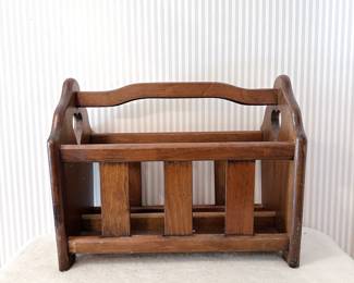 Vintage Farmhouse Wooden Magazine Holder Carved Heart Cutouts