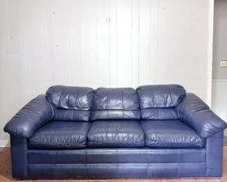 Navy Three-Seater Leather Sofa -> This item is available for purchase pre-sale. It can be purchased on our website using this link: https://www.pureandsimplecarolinas.com/shop/cherryville