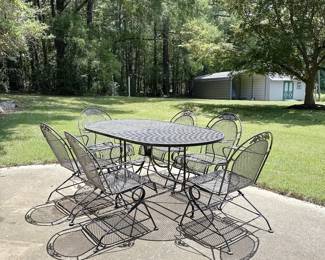 Vintage Wrought Iron Patio Set. This item is available for purchase pre-sale. It can be purchased on our website using this link: https://www.pureandsimplecarolinas.com/shop/cherryville