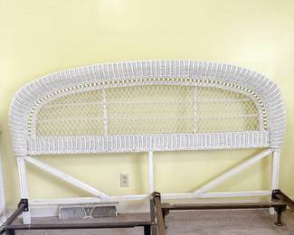 Vintage White Wicker Headboard. This item is available for purchase pre-sale. It can be purchased on our website using this link: https://www.pureandsimplecarolinas.com/shop/cherryville