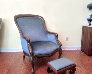 Vintage Louis XV Bergere Armchair & Stool. This item is available for purchase pre-sale. It can be purchased on our website using this link: https://www.pureandsimplecarolinas.com/shop/cherryville
