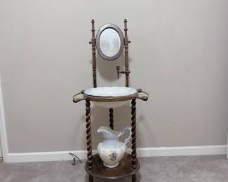 Victorian-Style Antique Wooden Washstand & Accessories 