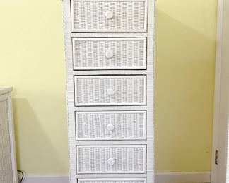 Tall White Wicker Lingerie Chest. This item is available for purchase pre-sale. It can be purchased on our website using this link: https://www.pureandsimplecarolinas.com/shop/cherryville
