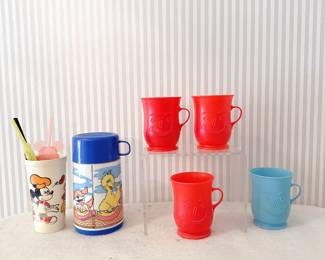 Vintage 1980s Sesame Street Aladdin Thermos - Vintage Disney Plastic Cup - Vintage Kool-Aid Plastic Cups 