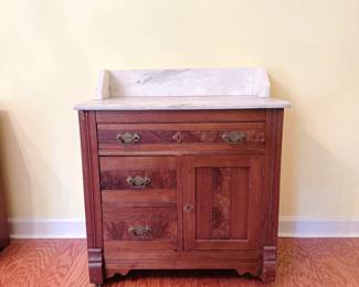 Antique Victorian Eastlake Walnut Washstand w/ Marble Top