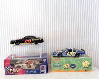 Jimmie Johnson #48 Lowe's SpongeBob SquarePants 1:24 Scale Diecast Car - Winner's Circle Diecast Car Dale Earnhardt Sr's #3 Bass Pro Shops Goodwrench 50th Anniversary NASCAR - 1991 Revell Davey Allison #28 Havoline Ford Thunderbird 1:24 NASCAR Diecast