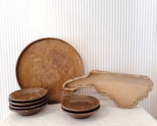 North Carolina-shaped basket - Ma Leck Wood Serving Tray Carved Rooster - Wooden Bowls