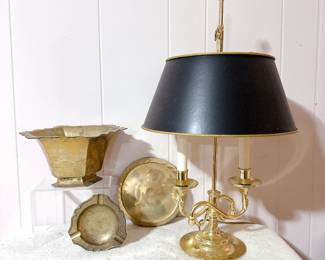 Brass bouillotte lamp - brass ashtray - brass bowl - brass dish