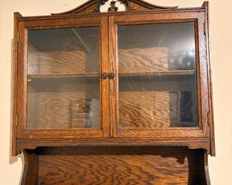 Antique Edwardian style oak cabinet wall mounted