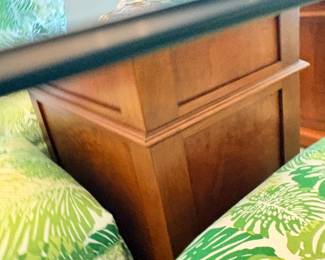 Custom cherrywood and washable sunbrella fabric on chairs