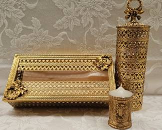 Brass Filigree Powder Room Accessories