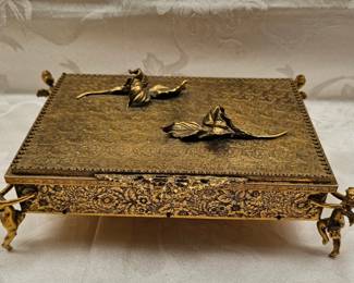 Brass Jewelry Box w/ Cherub Legs