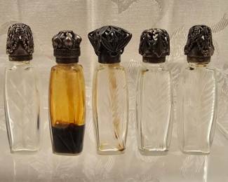 Cut Crystal Bottles W/ Sterling Silver Filigree Caps