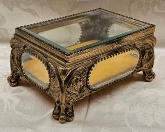 Brass & Beveled Glass Jewelry Box