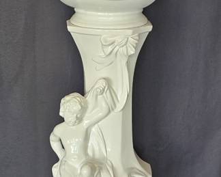 Italy Ceramic Jardiniere and Pedestal w/ Cherub