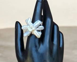 Freshwater Pearl Flower Ring Size 7 Adjustable